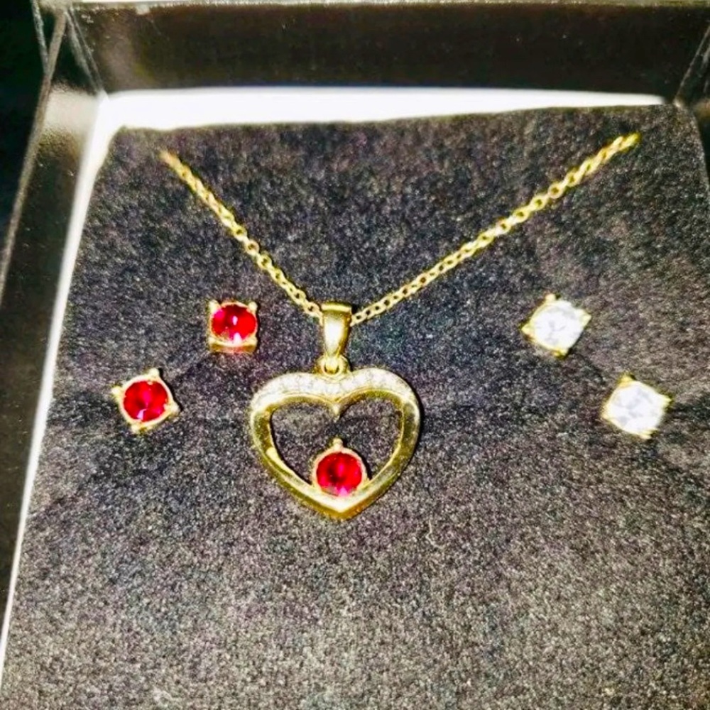 July Ruby Birthstone Necklace & Earrings Set